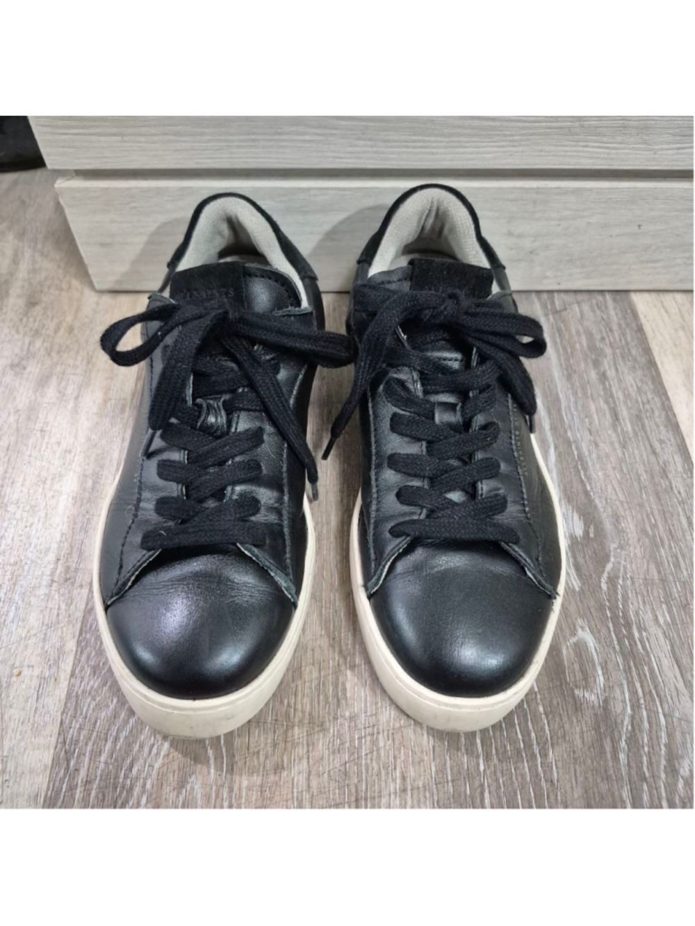 Women's AllSaints Black Leather Sneakers Size 6 with Beige Soles